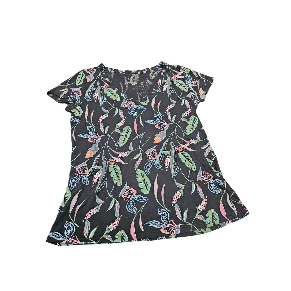 a.n.a Floral Botanical V-Neck Top Medium Black Boho Cottagecore Cotton